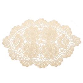 Cotton Crochet Doilies for Tables, Oval Lace Doilies Handmade Lace Table Placemats Doilies Vintage Floral Tablecloths for Kitchen Dining Room Wedding Party Tableware Decoration 12 x18inch, Beige