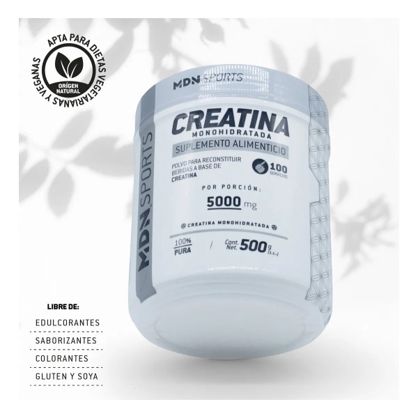 Creatina Monohidratada 100% Pura 500g MDN Sports 100 servicios Sin