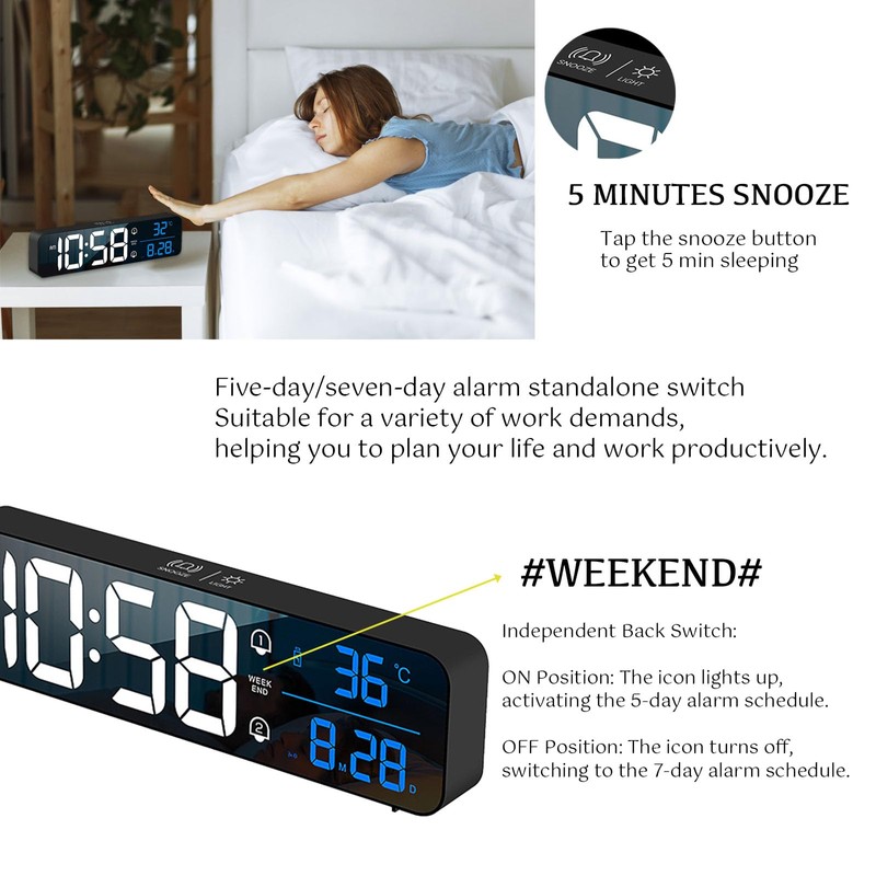 Digital Clock, Large Display LED Alarm Clock for Living Room