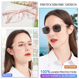 MARE AZZURO Photochromic Reading Glasses Women Blue Light Blocking Square Readers 1.0 1.5 2.0 2.5 3.0 3.5 4.0 (Pink, 200)