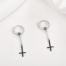 VENACOLY Upside Down Cross Earrings 925 Sterling Silver Satanic Cross Earrings Dangle Jewellery Gifts for Women Men, Sterling Silver, No Gemstone