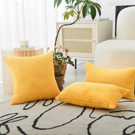 Home Brilliant Yellow Cushion Covers 65cm x 65cm Mustard Decorations Euro Sham Covers Soft Corduroy Large Decorative Pillows for Bed, 65 x 65, 26 inches, Set of 2, Yellow