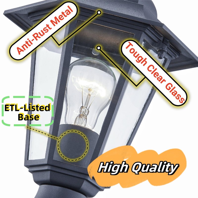 WISBEAM Outdoor Post Light, Pole Lantern, E26 Base 60W Max,