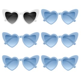 BOUBONI Pack of 4/6/8/10 Heart Sunglasses Vintage Heart-Shaped Glasses Bridesmaid Sunglasses for Bridal Showers Weddings (6, White + Blue)