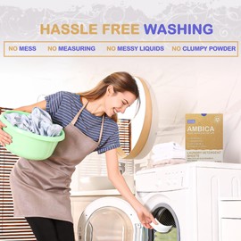 Ambica Travel Laundry Detergent Sheets, Plant-Based Laundry Soap for Fresh Clothes, Hypoallergenic & Free from Harsh Chemicals, Perfect for Sink or Washer Cleaning Solutions. 30 Sheets up to 60 Loads