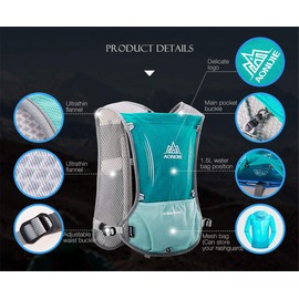 Win.Deeper 5L Lightweight Running Backpack Outdoor Sports Trail Racing Marathon Hiking Fitness Bag Hydration Vest Pack (Blue +1.5L Water Bladder)