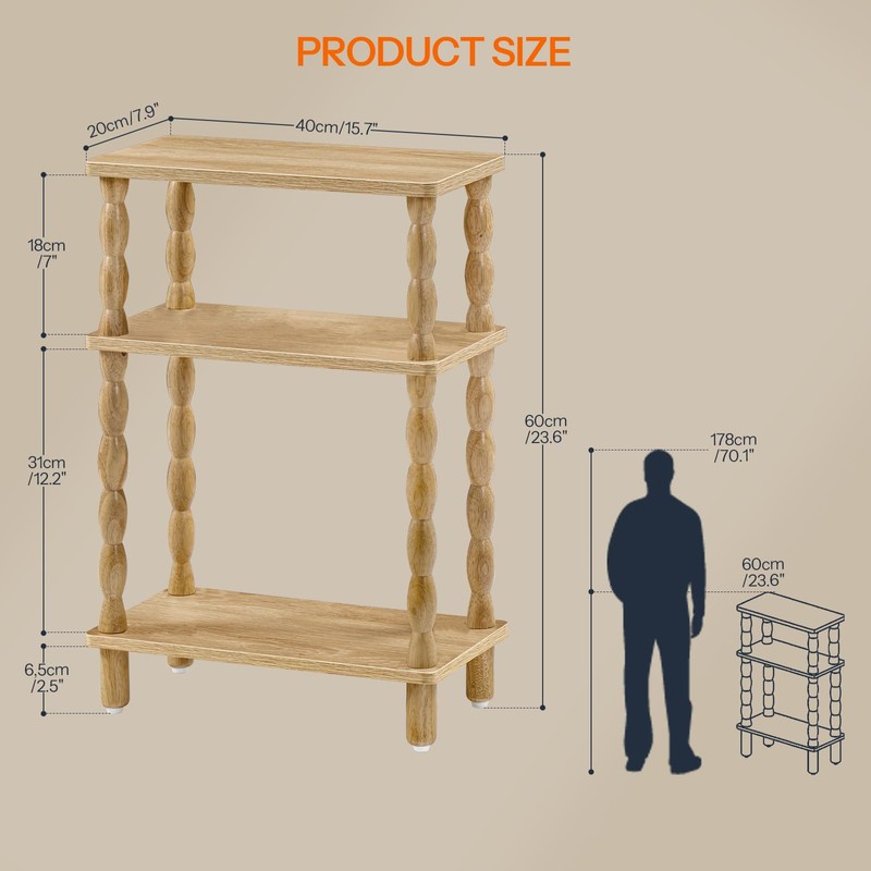 Narrow Side Table, Skinny End Table with Storage, Solid Wood