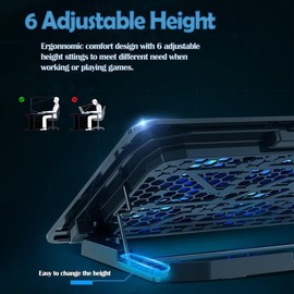 TimeVrinql Portable Computer Stand， 6 Quiet Cooling Fans and 6 Height Adjustable Dual USB Powered Gaming Laptop Cooling Stand for 12-17 Inch Laptop