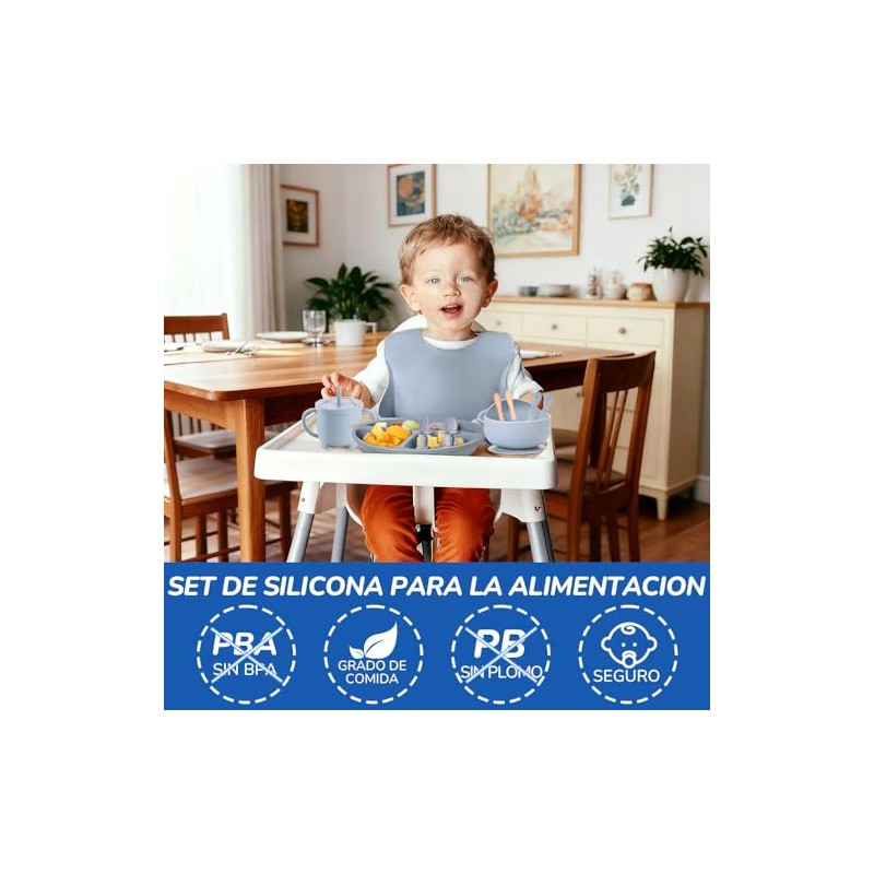 14pcs Vajillas Platos para Bebe Silicona, Set Alimentacion Complementaria Bebe,