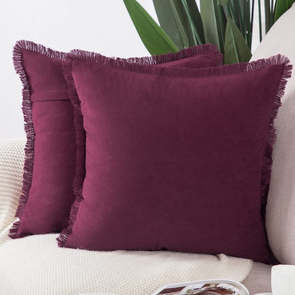 MADIZZ Set of 2 Suede Throw Pillow Covers with Fringe
