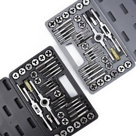 SAE and Metric Tap & Die Set 80 PCS, SAE: NC, NF, NPT/Metric:M3-M12 Master Threading Tool Kit for Creating and Repairing External and Internal Threads