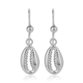 Vanbelle Sterling Silver Jewelry - Rhodium Plated with 925 Stamp - Sea Theme Cowrie Shell Drop Earring - Elegant Beautifully Handcrafted for Women