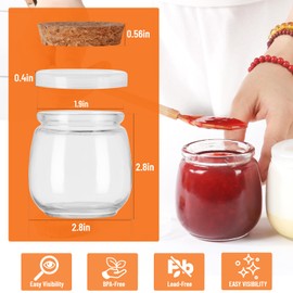 Jaisie.W 40 Pack 7oz Glass Jars with Cork & PE Lids – Small Yogurt Jars with Lids, Food Safe Pudding Jar for Honey, Jam, Spices, Candles, Wedding Favors & DIY Crafts (Set of 40)