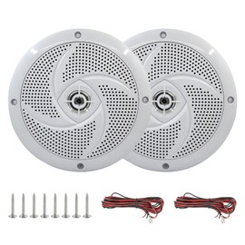 LENKRAD 6.5'' RV Marine Speakers Waterproof Outdoor White Boat Speakers | Low Profile Slim Style with 60 Watt RMS 4-Ohm Weather Resistant Outdoor Stereo Systems/Shallow Mount Camper Van Audio (Pair)