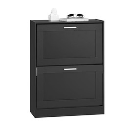 Haotian Small Shoe Storage Cabinet Black, Slim Shoe Rack Entryway, Narrow Shoe Organizer 2 Flip-Drawers for Front Door Entrance Hallway, Black, FSR137-SCH