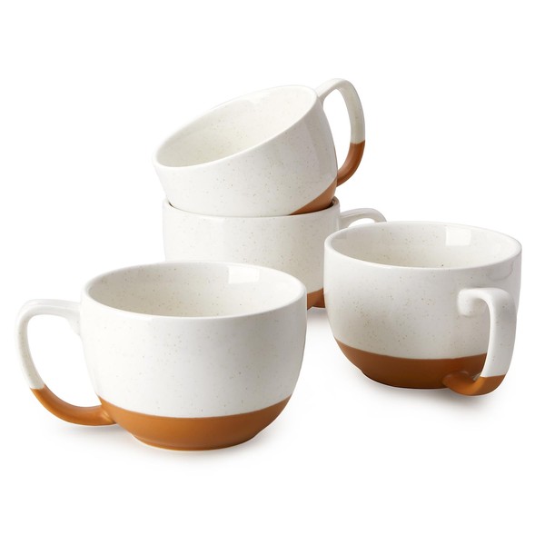 Teocera Beige Coffee Mugs Set of 4, 16 oz Ceramic