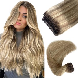 Sew in Hair Extensions Real Human Hair 22 Inch Human Hair Weft Extensions 120G Ombre Ash Brown Balayage Ash Blonde and Platinum Blonde Weft Hair Extensions Sew in Bundles Human Hair Weave Extensions