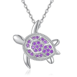 PRAYMOS Sea Turtle Necklace for Women Sterling Silver February Birthstone Ocean Hawaiian Beach Necklace Sea Turtle Jewelry Gifts