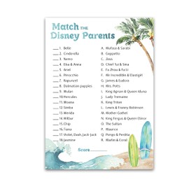 Beach Surf Theme Match Cartoon Parents Baby Shower Games — Pack of 25 — Summer Blue Ocean Surfing Games, Match Famous Cartoon Parents Fun Co-ed Baby Shower Activity, Star Kids Match Game G940-DPM