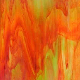 Wissmach Stained Glass Sheet: Orange and Green, Wisspy Opal (8"x12"-1 Sheet) by BiNARi Glass Studio