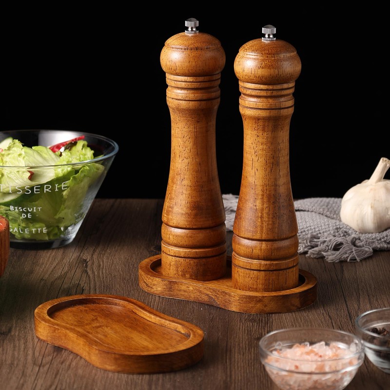 BINHAI Salt and Pepper Wood Mill Tray, Retro Colour Pepper