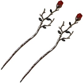 Mobestech 2pcs Retro Rose Flower Hair Sticks Elegant Hair for Bun Hairstyles Smooth Design for Women and Girls for Daily Wear