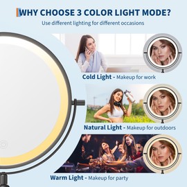 GAOMON Lighted Makeup Mirror, Vanity Mirror with Lights 3 Color Settings & Adjustable Brightness, 1X/10X Magnifying, 360° Rotating Magnification Mirror for Desk Beauty & Personal Care