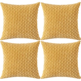 Ci & Ci Set of 4 Boho Decorative Cushion Covers, 40 x 40 cm, Mustard Yellow Cushion, Sofa Cushion, Decorative Cushion, Fluffy Cushion Covers for Sofa, Couch