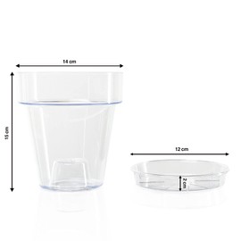 Kalapanta Transparent Plastic Pot for Orchids, with Drainage Holes and Saucer (2, Ø 14 cm)