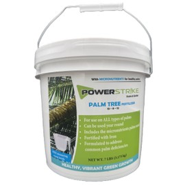 Power Strike Palm Tree Fertilizer. 7 LB Pail with Free Measuring Scoop. Fortified with Iron (Fe). Formulated to Address Common Palm Deficiencies. Includes micronutrients Palms Need to Thrive. (7LB)