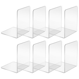 NIZEAMI 8 Pcs Clear Acrylic Bookends Non-Slip Book Ends for Shelves Book Holder Stand for Bookstore School Library Desktop Organizer