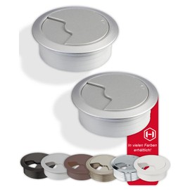 Gedotec Cable guide desk made of sturdy ABS plastic, pack of 10 round cable passages, 80 mm, entry, cable box, aluminium look, cable guide for push-in, cable duct desk