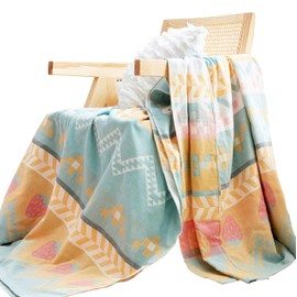 MEJU Boho Bunny Rabbit Green Muslin Lightweight Summer Blanket Throw for Bed Sofa Couch, 100% Combed Cotton 2 Layer Soft Warm Quick Dry Throw Blanket Bed Coverlet Sheet Full Queen 80 in X 90 in