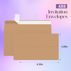 Packpal Brown 4X6 Envelopes 50Pack, A4 Envelopes Self Sealing for Baby Shower, Graduation, Weddings, Invitations, Photos, RSVP Cards, Greeting Cards Mailing 4-1/4 X6-1/4