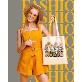 AUSVKAI Canvas Tote Bag Aesthetic Cute For Women Flower Nurse College Grocery Bag Cotton Beach Totes Gift