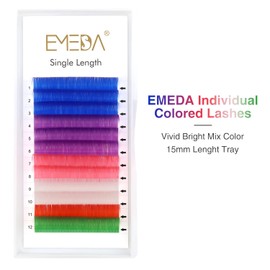 EMEDA Coloured Individual Eyelash Extension D Curl .07 Thick Blue Purple Pink White Red Green Mixed Colour 15 mm Pop Hot Colourful Extra Classic Eyelash Extensions (Mix Colour 15 mm 0.07 D Curl)
