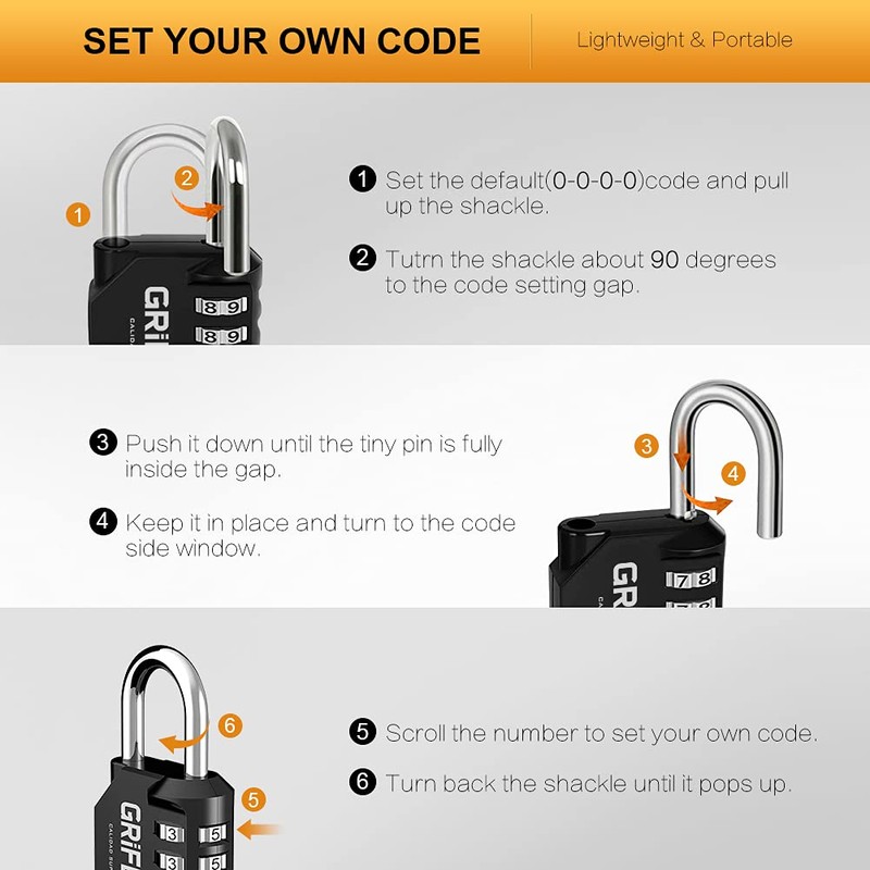 GRIFEMA Combination Padlocks with 4 Digit Code, Locker Padlock Outdoor