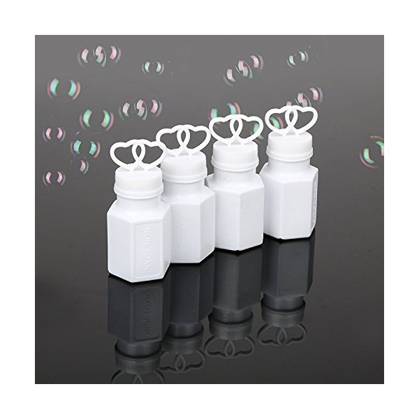 Fun Central 24 Pack - 0.6oz White Double Heart Bubbles Bottle for Wedding - Bubble Solution Refill for Kids