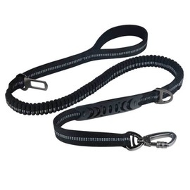 Strong Dog Lead, Bungee Elastic Dog Lead, Adjustable, Reflective Elastic Dog Lead for Walking, Anti-Pull Dog Lead with Seat Belt Buckle (Black)