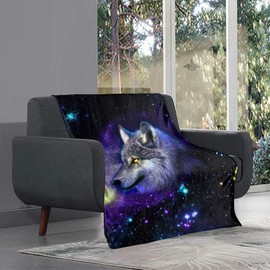 chaqlin Animal Galaxy Wolf Pattern Fleece Blanket Super Soft Blanket Bed Warm Blanket Couch Blanket for All Season, for Office Sofa Chair Bedding Couch outdoor Traveling Camping Blankets