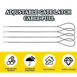 Biaungdo 4 Pcs Adjustable Gate Latch Cable Pull, Stainless Steel Gate Latch Pull String Fence Gate Opener Metal Pull Cord Latch Lock for Wooden Fences, Garden Backyard Gate Latch(Black)