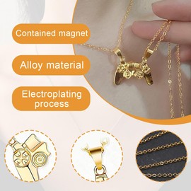 Unisex Creative Magnetic Necklace Game Controller Pendant Necklace Matching Necklace for Couples or Best Friends Birthday Gift (Gold and Gold Combination)