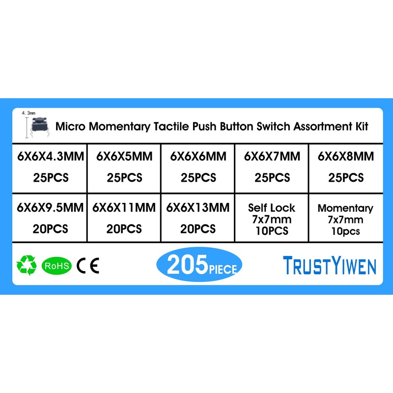 Micro Momentary Tactile Push Button Switch Assortment Kit 10 Values