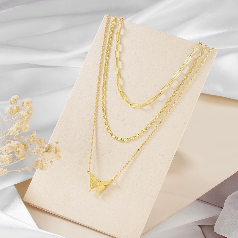 Jewlpire Gold Plated Layered Necklaces for Women, 14K Plated Gold