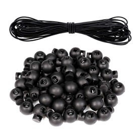 Opopark 50pcs Spring Cord Locks Single Hole Plastic Spring Toggle Stoppers Buttons Small Round Elastic Toggle Sliders with 10m Bungee Rope for Drawstring Bag Shoelace Paracord Camping Hiking Backpack