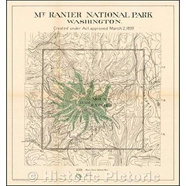 Historic Map - Mt. Rainier National Park Washington Created Under Act Approved March 2, 1899, 1899, Andrew B. Graham - Vintage Wall Art 16in x 16in