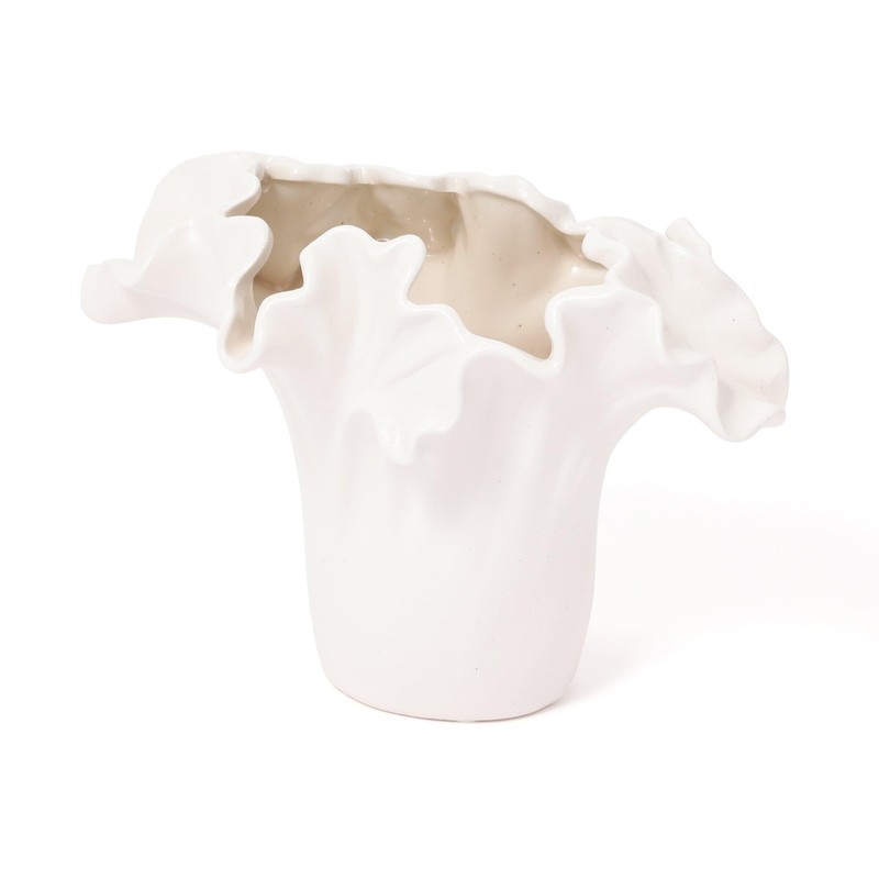 Francfranc Ceramic Ruffle Flower Base S White Ceramic Vase Home