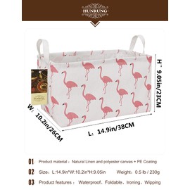 HUNRUNG Rectangle Storage Basket Cute Canvas Organizer Bin for Pet/Children Toys, Books, Clothes Perfect for Rooms/Playroom(Rectangle Flamingo)