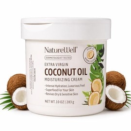NATURE WELL Crema hidratante de aceite de coco para cara, cuerpo y manos, sin grasa, hidratación intensa y sensación lujosa, revitaliza la piel seca y