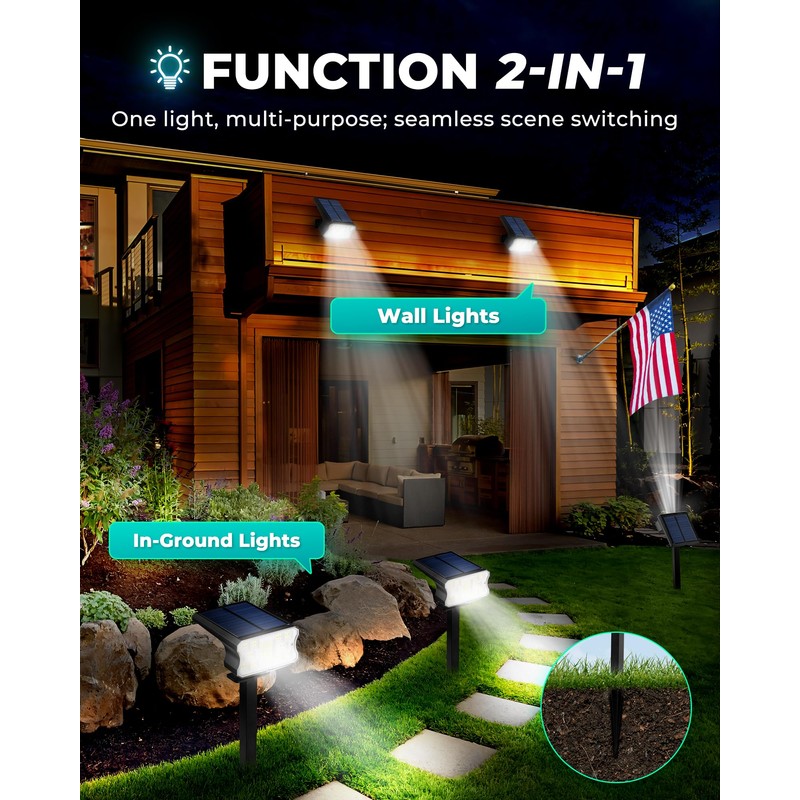 HGGH Solar Lights Outdoor Waterproof IP67, 60 LED 3 Lighting